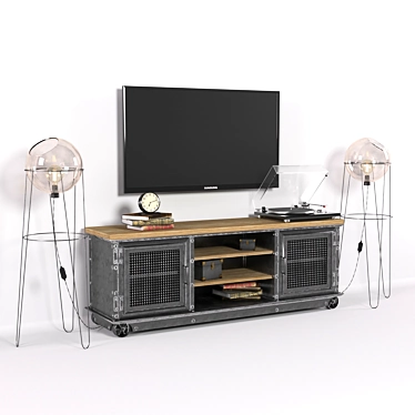 Industrial TV Stand: Wood and Metal Loft Style 3D model image 1 