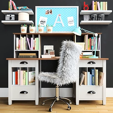Sleek Office Ensemble: Table, Armchair, Magazine, Books, Lamp, Decor 3D model image 1 