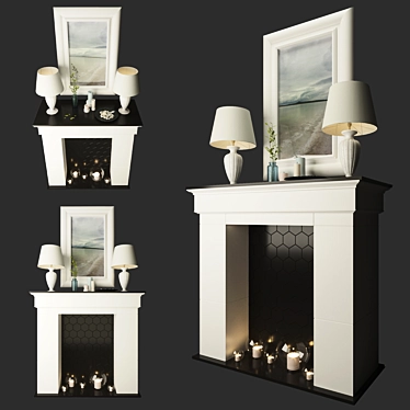 Title (English): Elegant Fireplace with Table Lamps & Candles 3D model image 1 