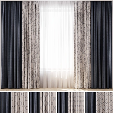 Elegant Curtain Set with 5 Design Options 3D model image 1 