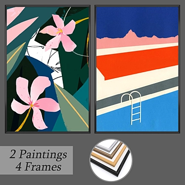 Diverse Framed Wall Paintings Set 3D model image 1 