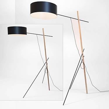 Modern Oak Steel Floor Lamp 3D model image 1 