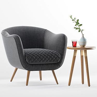 Modern Grey Accent Chair & Oak Side Table 3D model image 1 