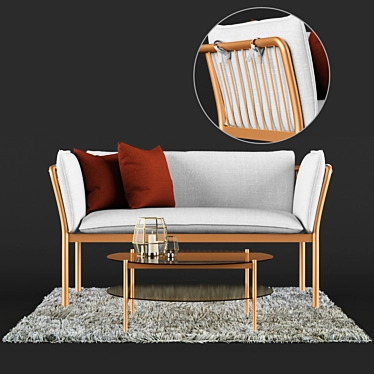 Modern Metal Sofa & Coffee Table Set 3D model image 1 