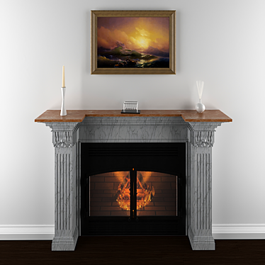 Elegant Marble Fireplace with Art 3D model image 1 