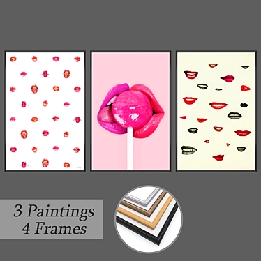 Artwork Set: No. 575 - 3 Paintings with 4 Frame Options 3D model image 1 