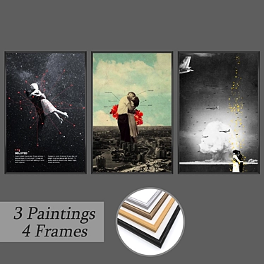 Versatile Set: 3 Wall Paintings with 4 Frame Options 3D model image 1 