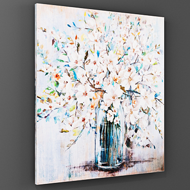 Soft Floral Canvas Art: White & Blue 3D model image 1 