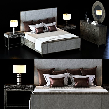 Bernhardt Linea Bedroom Set: Upholstered Bed, Nightstand, Dresser, Mirror 3D model image 1 