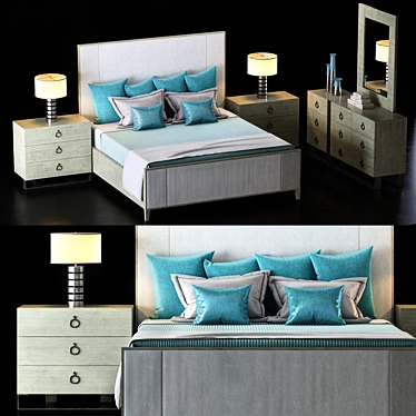 Bernhardt Linea Bedroom Set: Upholstered Panel Bed, Nightstand, Dresser, Mirror 3D model image 1 