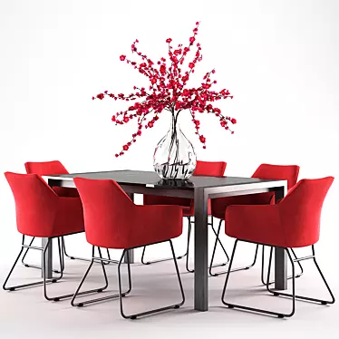 Elegant Plum Flower Dining Set 3D model image 1 