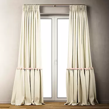 Cascading Cotton Curtains with Ruffles 3D model image 1 