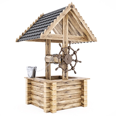 Coastal Style Wooden Wishing Well 3D model image 1 