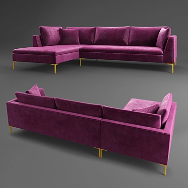 Modern Velvet Sofa with Metal Legs 3D model image 1 