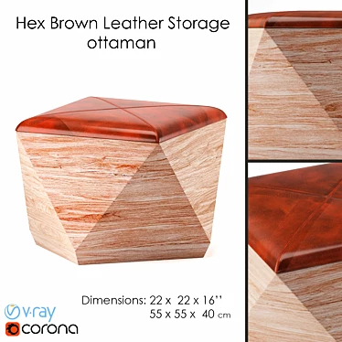 Hexagon Brown Leather Storage Ottoman 3D model image 1 