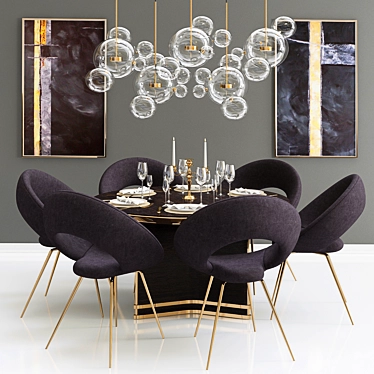Elegant Dining Set with Chandelier 3D model image 1 