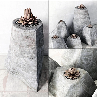 Succulent Rock Vase: Elegant Eco-Friendly Decor 3D model image 1 