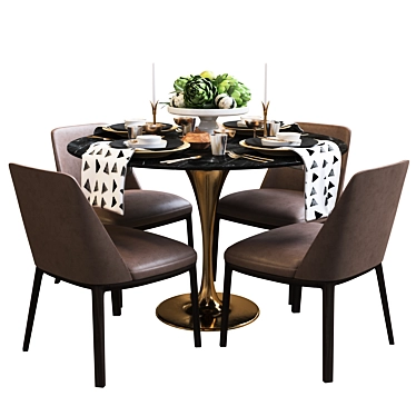 Elegant Black and Gold Table Setting 3D model image 1 