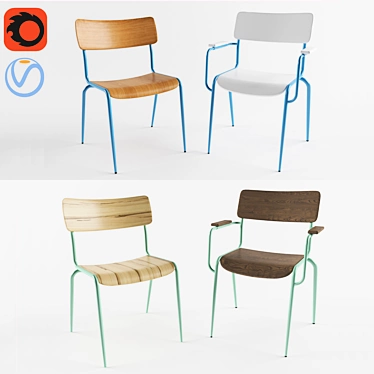 Modern Mies Chair: Variety of Colors & Armrest Option 3D model image 1 