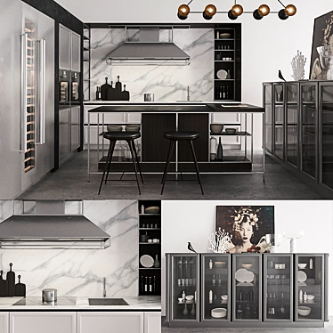 Snaidero Frame Kitchen with Gaggenau, Miele, Mater, SubZero, and Apparatus Trapeze 3D model image 1 