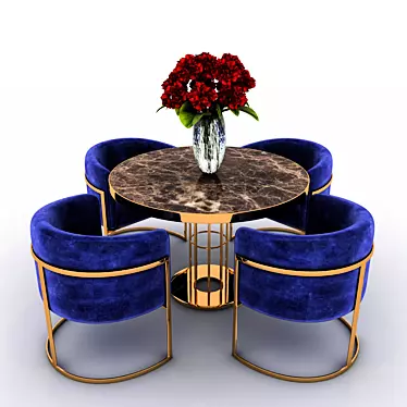 Elegant Marble & Brass Dining Set 3D model image 1 