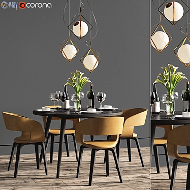 Elegant 6-Piece Dining Set with Lighting 3D model image 1 