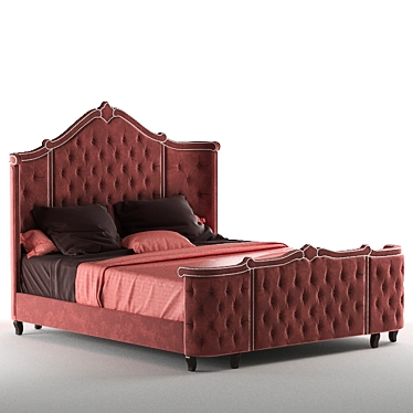 Luxury Hollywood Tufted Queen Bed 3D model image 1 