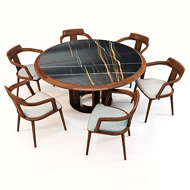 Elegant Walnut Dining Set 3D model image 1 