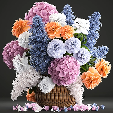 Spring Blooms Bouquet: Lilac, Hydrangea, Peonies 3D model image 1 