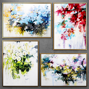 Modern Abstract Floral Paintings | Set of 17 3D model image 1 