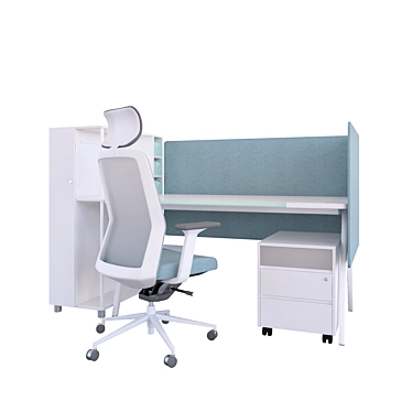 FURSYS Enable Office Set: Desk, Cabinet, Drawer, Screen, Chair 3D model image 1 