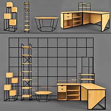 Title: Metal & Wood Furniture Set | Stylish & Functional 3D model image 1 