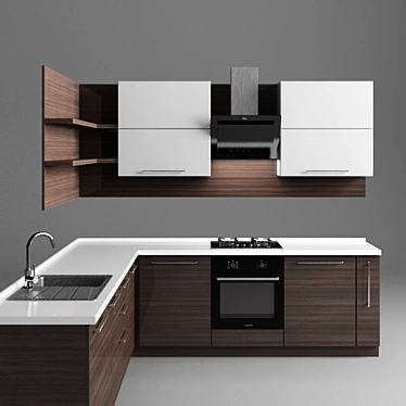 Corner Kitchen Set with Window Sink 3D model image 1 