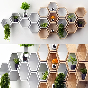 Oak Hexagon Wall Shelf: Rustic Elegance 3D model image 1 