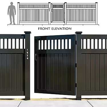 Sleek Black Fence with Gate (translated from Russian) 3D model image 1 