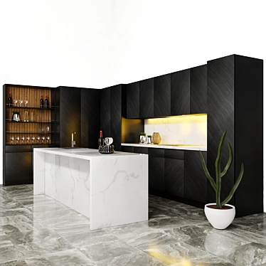 Sleek Modern Kitchen 3D model image 1 