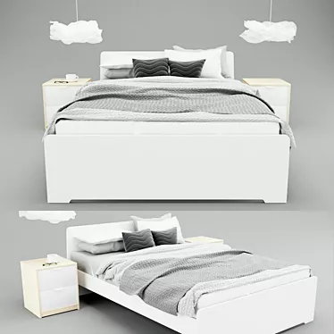 Modern Askvoll Bed Set: Bed, Dresser, and Lamp 3D model image 1 