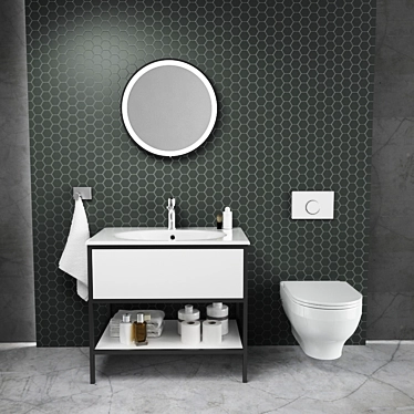 Sleek Bathroom Set: Modern, Illuminated Mirror, Detailed Drawer Interior 3D model image 1 