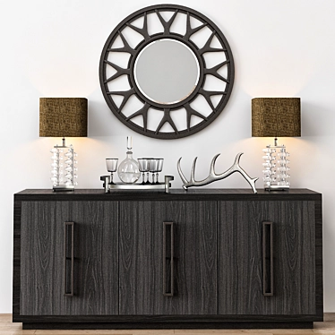 Luxurious Lexington Buffet & Elegant Esprit Round Mirror 3D model image 1 