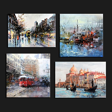 Abstract Art Set of 4 Paintings 3D model image 1 