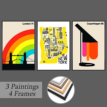 3-Piece Wall Paintings Set with Multiple Frame Options 3D model image 1 