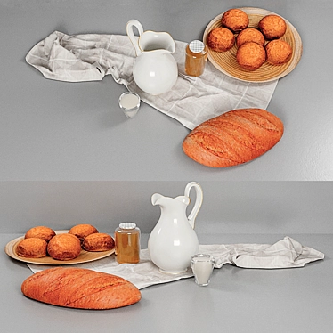 Versatile Bread and Milk Combo 3D model image 1 