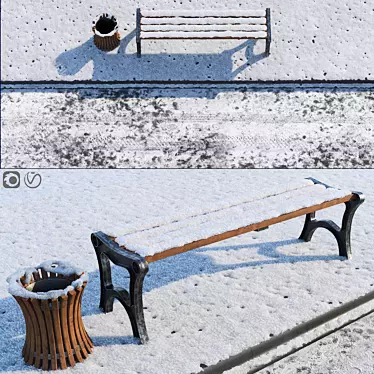 Winter Bench & Sidewalk Bundle 3D model image 1 