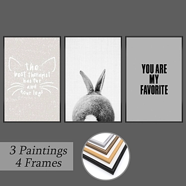 3-Piece Wall Painting Set with Multiple Frame Options 3D model image 1 