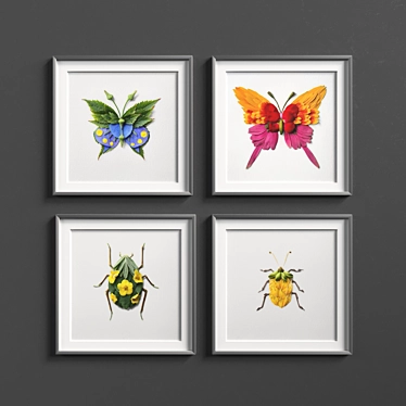 8-Piece Botanical Picture Frame Set 3D model image 1 