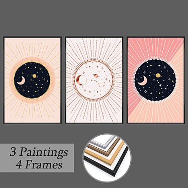 Versatile Art Set: 3 Paintings, 4 Frame Options 3D model image 1 