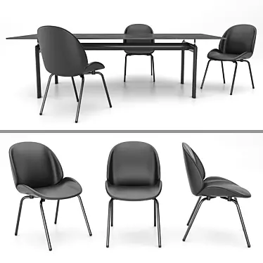 Modern LC6 Table with Beetle Chairs 3D model image 1 