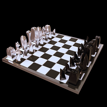 Sleek Metal Chess Set 3D model image 1 