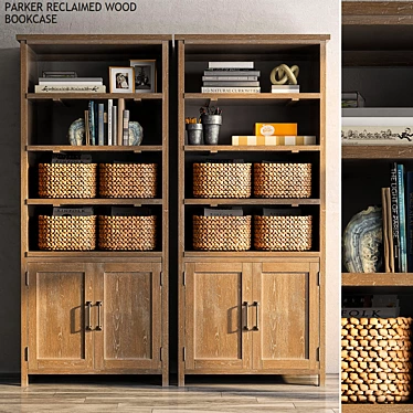 Rustic Coastal Bookcase with Utility Basket 3D model image 1 