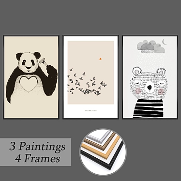 Versatile Wall Art Set: Paintings + Frames 3D model image 1 